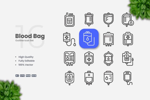 Blood Bag Outline Icons for Creative Crafts