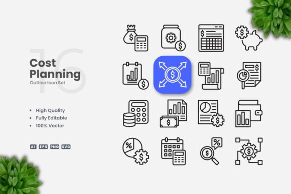 Cost Planning Outline Icons Graphics