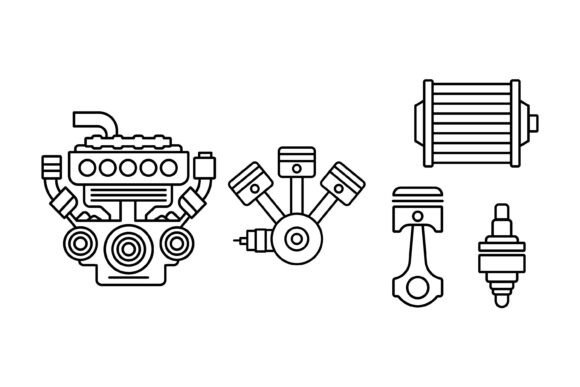 Engine Parts Line Icons Set for Crafters