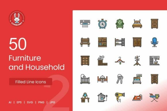 Furniture Household Filled Line Icons Graphics