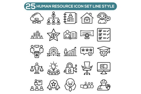 Human Resource Icon Set Line Style Graphics