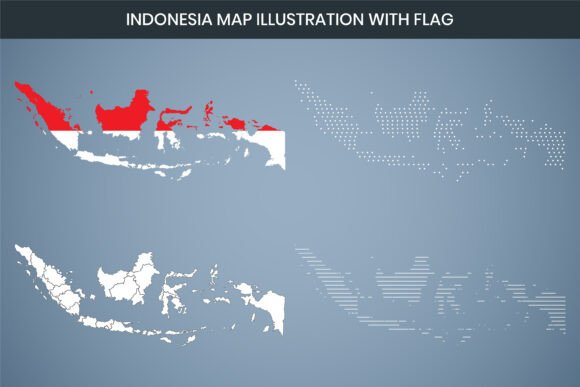 Indonesia Map Illustration with Flag Graphics