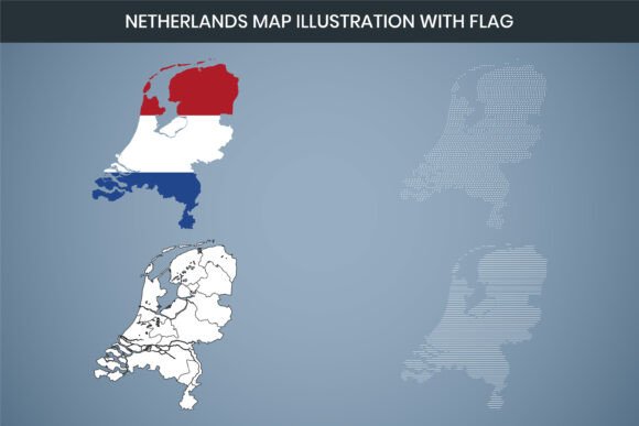 Netherlands Map Illustration with Flag