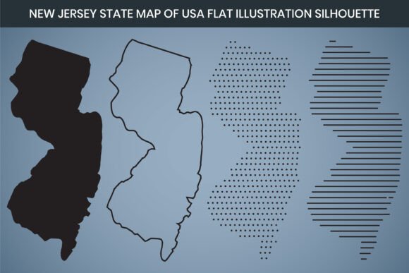 New Jersey State Hand Drawn Outline Map Graphics