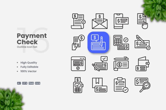 Payment Check Outline Icons: Graphics and Icons for Modern Design