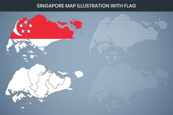 Singapore Map Illustration with Flag Graphics