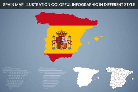 Spain Map Illustration Colorful Template