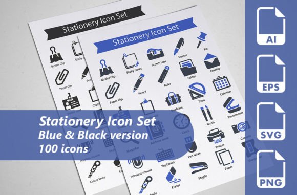 Stationery Icon Set for Graphics and Icons